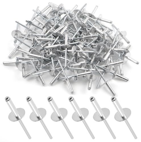BEASAFY 100 Stück Blindnieten 4,8 mm Kopf, 20 mm Blindnieten Set, Alu Nieten, Kuppelkopf Popnieten, Blindniete Großkopf Flansch, Niten für Kraftfahrzeuge Holzbearbeitung Industrie