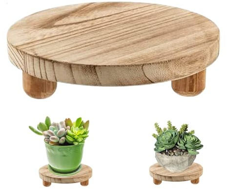 Hperu Support pour plantes, 8 supports ronds en bois, petit support pour plantes d'intérieur, de pot de fleurs, plateau pour jardinière, gâteau décoratif en bois pour jardin, présentoi