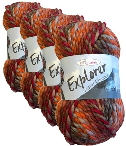 King Cole Explorer Super Chunky 80% Acrylic 20% Wool Knitting Yarn (Kingsley 4305) (Pack of 4)