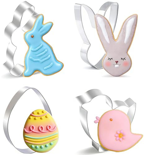 BELSVOR Set mit 4 Ausstechformen Ostern, Ausstecher ostern aus Edelstahl, Ausstechformen für Dekoration Keks/Kuchen/Plätzchen/Gebäck, Keksausstecher 4 Stück