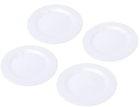 ZDAGELD Assiettes Rondes de 9 Pouces, 4 Pièces D'assiettes Légères en Mélamine Blanche pour les Repas, Apéritifs, Desserts, Salade avec un Design Minimaliste, Idéales pour une