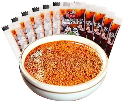 Sichuan Red Oil Chili（10/20/30/50/100/200bags）Spicy Seasoning,Table Chili Sauce,Condiments, Hot Pepper Sauce,Noodle Barbecue Hot Pot Dipping Sauce,Snack Food (10 packs)