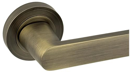 AXS Harlem Door Handle Pair on Rose – Internal Lever Handles with Sleek Bar Design – Latch & Bathroom Door Pack Options – Matt Black, Satin Brass, Antique Brass (Antique Brass, Handles)