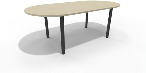 Geramöbel Konferenztisch Rundfuß, Ovalform, Feste Höhe, 2000x1000x720, Ahorn/Anthrazit