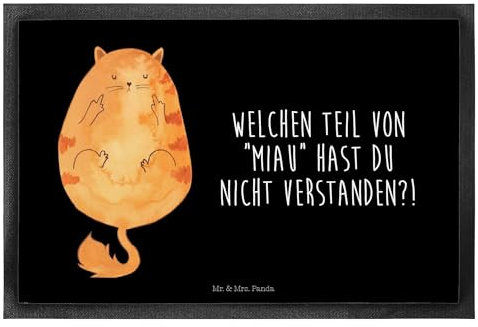 Mr. & Mrs. Panda 40 x 60 cm Fußmatte Katze Mittelfinger - Geschenk, Sauberlaufmatte, Fußabtreter außen, Kater, Fußmatte außen, Katzenprodukte,