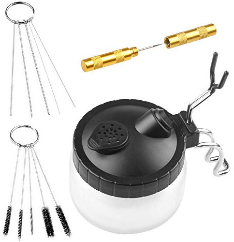 ASelected Airbrush Cleaning Kit Airbrush Cleaner Set with Class Pot, Stainless Steel Holder, Needle and Brush Accessories, Airbrush Spray Gun Wash Cleaning Tool