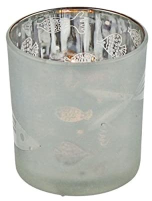 Windlicht Fische Weiß Silber Teelichtglas Kerzenhalter Kerzenglas Kommunion Konfirmation Taufe Tischdeko