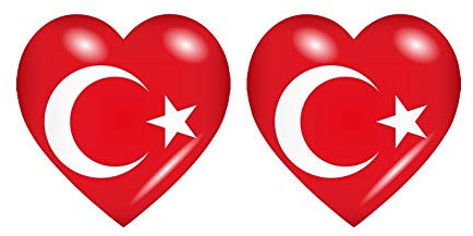Akachafactory 2X Sticker Aufkleber Flaggen Flagge Fahne Herzen TR turkei