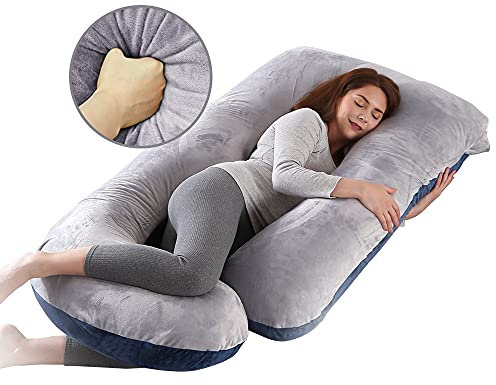 Wndy's Dream Pregnancy Pillow J Shaped Full Body Pillow with Velvet Cover, XXL Maternity Pillow for Pregnant Women Back, Legs and Belly Support,Two-tone flannel