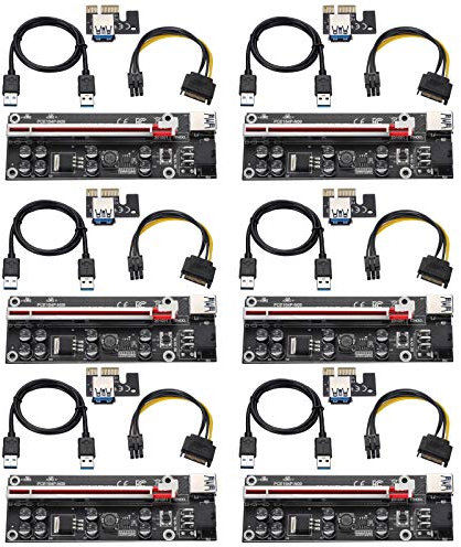 MZHOU Scheda Riser PCI-E da 1X a 16X con cavo di prolunga USB 3.0 da 0,6 m per l'estrazione di Bitcoin, criptovalute ed Ether (VER009S 6 pz)