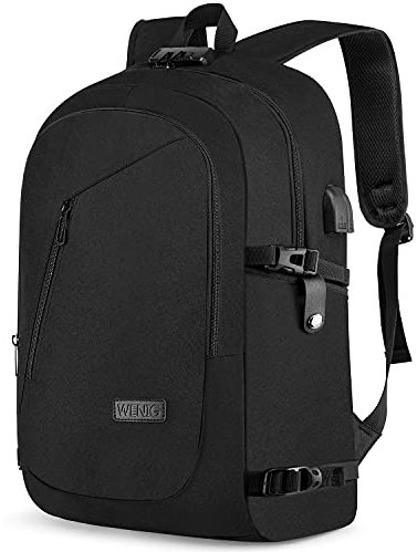 Large 17.3 Inch Travel Laptop Backpack Water Resistant Anti-Theft Computer Work Bag with USB Charging Port Lock Big Business School Rucksack for Men and Women - Black