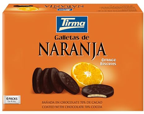 Tirma Galletas con Naranja Bañadas en Chocolate Negro | Galletas de Chocolate 70% Cacao | Galletas de Chocolate y Naranja | Galletas sin Huevo | 200 g