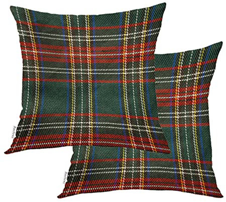 BaoNews Red Scottish Plaid Throw Pillow Covers,Retro Green Tartan Traditional Christmas Cushion Cover Digital Blended Hidden Zipperl Decorative Pillowcases for Hair Skin Square 18X18 in 2 Pcs