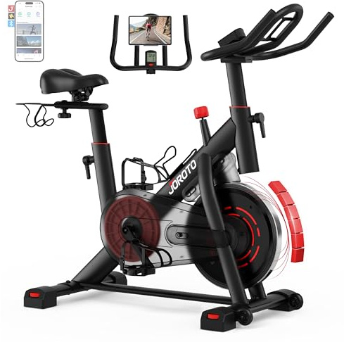 JOROTO Heimtrainer Fahrrad mit App & Bluetooth, leiser Magnetwiderstand | Indoor Cycling Bike mit bis 150kg, Hantelständer & Flaschenhalter, LCD-Display, Fitnessbike für Zuhause
