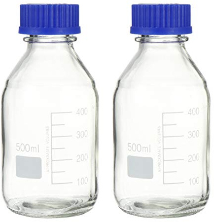 POPETPOP Lot de 2 bouteilles de réactifs en verre avec bouchon à vis à ouverture étroite pour laboratoire 500 ml