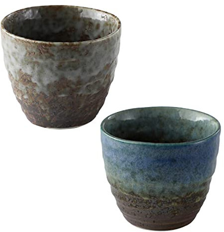 Asayu Japan Set di 2 Tazze da tè in Ceramica Smaltata Dipinta a Mano Minoyaki (200ml ciascuna), Fatte in Giappone, Per Bevande Calde e Fredde, Colore Marrone Scuro