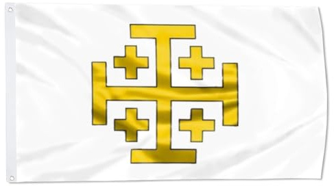 Flagge des Königreichs Jerusalem, 90 x 150 cm, UV-beständig, doppelt bedruckt und doppelt genäht, Polyester-Banner (einseitig)