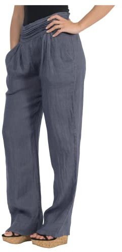 Malito – Leinenhose Damen mit Taschen – Stoffhose einfarbig aus Leinen – Leichte Sommerhose für warme Tage – Chino Jogginghose für den Strand – Freizeithose für Frauen 2727