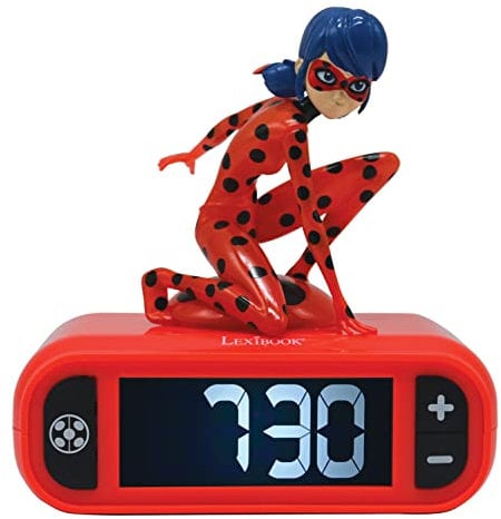 Lexibook, Miraculous Ladybug Cat Noir, Ladybug Nachtlichtwecker, Klänge und Melodien, LCD-Hintergrundbeleuchtung, Leuchtend, Snooze, Rot, RL800MI