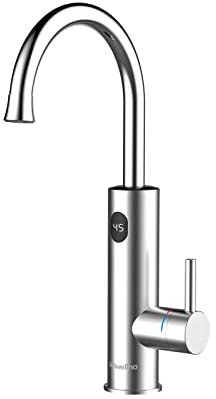 Wasserhahn Küche, Elektrische Wasserhahn mit Durchlauferhitzer, Elektrische Durchlauferhitzer, Edelstahl Küchenarmatur,Waschbecken Armaturen, 360° drehbarer Wasserhahn, mit LED-Digitalanzeige-Silver