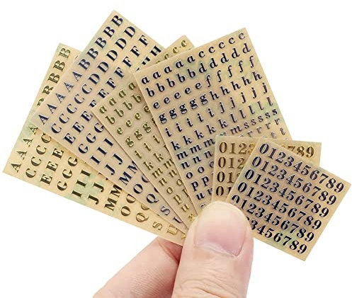 Whisverse 6 Sheets Small 0.12 Inch Alphabet Number Stickers Adhesive Letters Stickers Gold/Silver (3mm)