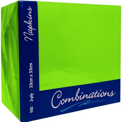 ISUPLI Napkin 100pcs – Premium Lime Green 2-Ply Disposable Serviettes 33x33cm | Tissue Paper Hand Towels | Soft, Absorbent Cocktail Christmas Napkins