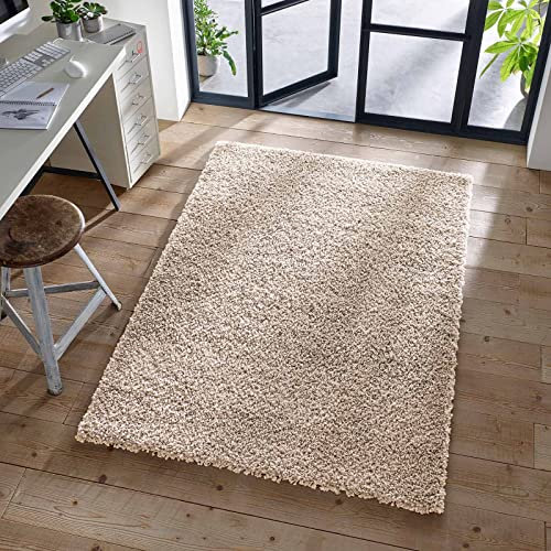 TacaHome Shaggy Teppich I Flauschiger Langflor fürs Wohnzimmer, Esszimmer, Schlafzimmer oder Kinderzimmer | 150 x 150 cm Beige