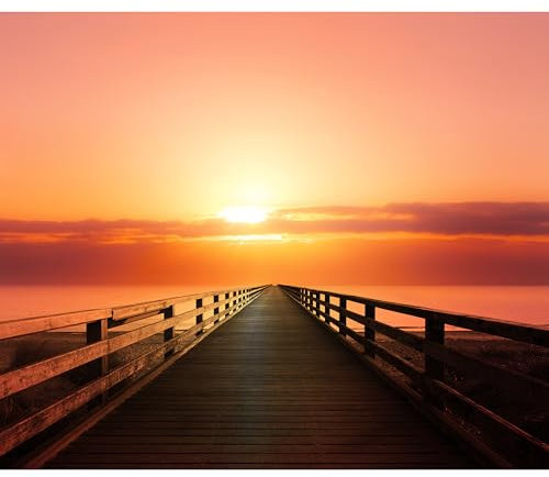 decomonkey Premium Fototapete Landschaft 350x256 cm XXL Design Tapete Fototapeten Vlies Tapeten Vliestapete Wandtapete moderne Wand Schlafzimmer Wohnzimmer Brücke Natur Meer