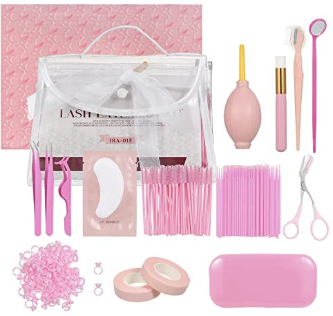 Bestauty Wimpernverlängerung Set 272 Stück Wimpernverlängerung Zubehör mit Wimpern Föhn Kleberinghalter Augenpads Bürste Wimpernzangen Klebeband wesentliche Werkzeuge für Wimpern Extensions