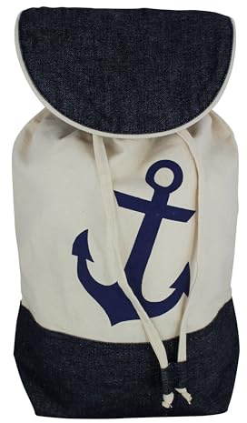 Sea-Club Strandbeutel/Rucksack mit Anker-Motiv Tragetasche Baumwolle B=35cm blau/beige