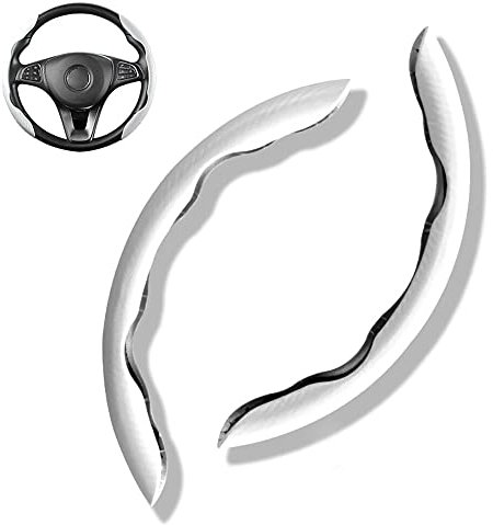 2 Stück Auto Lenkradhüllen Lenkrad Abdeckung,Carbon Universal Lenkradhülle Lenkradabdeckung,segmentierter Lenkradschutz, Anti-Rutsch und langlebig für Lenkräder jeder Größe,Weiß