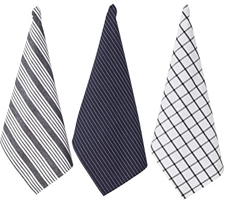 Penguin Home Geschirrtücher aus 100% Baumwolle, umweltfreundlich, nachhaltig, stilvoll mit verschiedenen Mustern, Größe – 50 x 70 cm, Farbe – Weiß & Anthrazit, 3 Stück