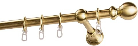 Garesa Gardinenstange Andrea Ø 20mm, 1-läufig, Messing, matt I Stabile Vorhangstange inkl. Ringe + Faltenlegehaken I Mit Endknopf Kugel lang I 220cm
