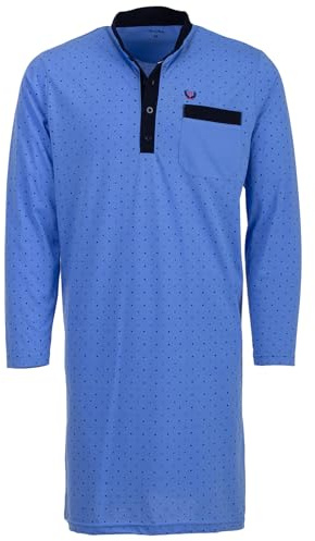 Henry Terre Nachthemd Herren Langarm Punkte Brusttasche Schlafshirt Größe M-3XL, Farbe:hellblau, Größe:3XL