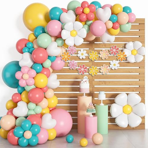 161Stück Boho Gänseblümchen Luftballon Girlande Macaron Pastell, Gelb Rosa Türkis Luftballon Party Dekoration Mädchen Daisy Banner Latex Ballons für Babyparty Baby Shower Geburtstag Hochzeits Deko