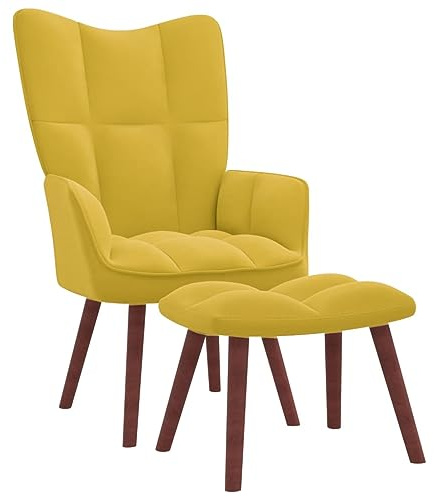 ZQQLVOO Sessel Wohnzimmer Lounge Sessel Küchenstühle Relaxsessel mit Hocker Senfgelb Samt Geeignet für Wohnzimmer Schlafzimmer Esszimmer