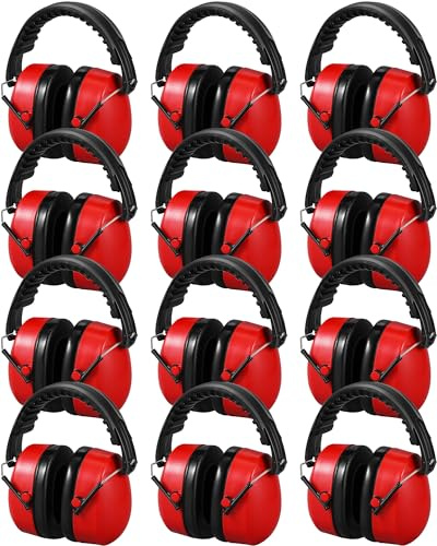 Copkim 12 Pack Hearing Protection Ear Muffs Bulk NRR 28dB Noise Reduction Headphones Shooting Ear Protection Earmuffs (Solid,Red)