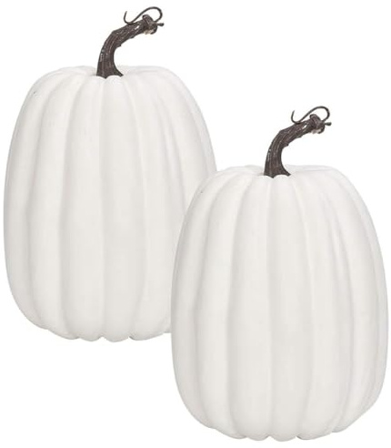 WESPPINC 2 Pack 8 Inch Large White Artificial Pumpkins for Fall