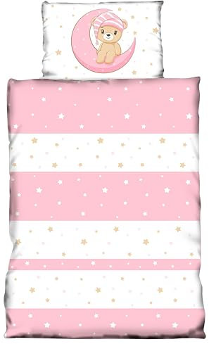 one-home Kinder Baby Bettwäsche 100x135 cm Teddy Bären Sterne Jungen Mädchen Microfaser, Farbe:rosa