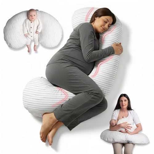BellaMoon 3-in-1-Schwangerschaftskissen – Ganzkörperstütze für Schwangere – Verstellbare C-Form zum Schlafen, Stillen & Babyliegen – Abnehmbarer, waschbarer Bezug aus Bio-Baumwolle (Summer Bed)