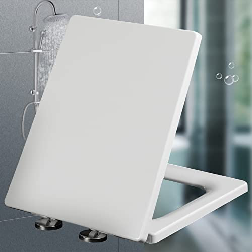 Sièges de Toilette Abattant WC Amovible Blanc à Fermeture Amortie Abattant WC Anti bactérien à Fermeture Amortie avec Couvercle - Fixation par le Haut, Facile à Installer et à Nettoyer,white-42.5 *