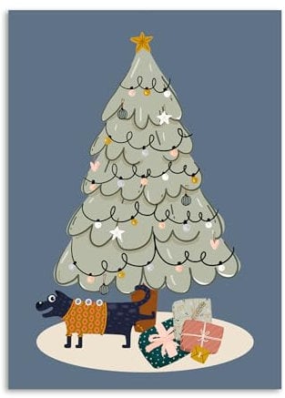 Nastami Weihnachtskarte lustig Postkarte Weihnachten Weihnachtskarten (Hund Weihnachtsbaum)
