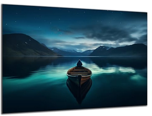 DARO Design - Wand-Bild 6mm HDF 30x20 cm Boot See Berge - Wand-Deko Bilder Wohnzimmer