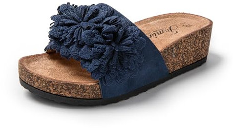 JOMIX Damen Pantoletten mit Fußbett Sandalen Blumen Sandaletten Sommer Elegant Clogs Sommerschuhe Muterstag (Blau, 38 EU, SD9172)