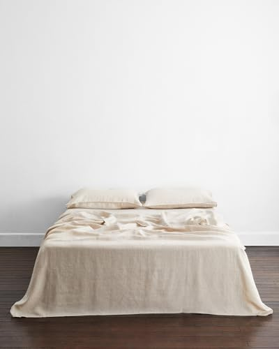 Bed Threads - Linen Flat Sheet - 100% French Flax Linen - 170 GSM - Luxury & Eco-Friendly - Breathable, Durable & Ultra-Soft - Single Flat Top Sheet Only - Machine Washable - Twin/Twin XL - Oatmeal