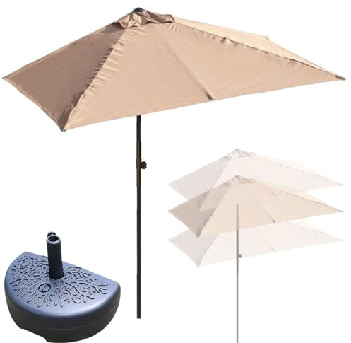 DSKJHI 200cm / 250cm Halber Sonnenschirm für Balkon Rechteckiger Halbschirm Balkonschirm mit Sockel, Höhenverstellbarer Sonnenschutz UV50+ (Farbe : Khaki, Größe : 250x130cm(8x4ft))