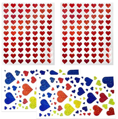 VYIBPDY herz sticker - 4 Bilder 308pcs sticker herzen - Glitzer Herz Aufkleber - Selbstklebend Herzform Sticker für Valentinstag Hochzeit Geschenkbeutel Scrapbooking Umschlagsiegel Dekoration (Rot)