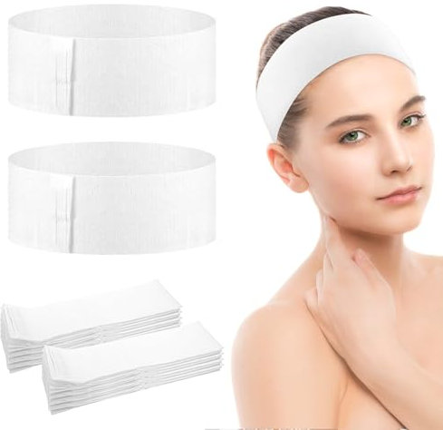 Qianyu Lot de 40 bandeaux jetables pour le visage - Fournitures d'esthéticienne - Blanc - Doux - Non tissé - Élastique - Pour femmes et filles - Soin de la peau - Bain et sport