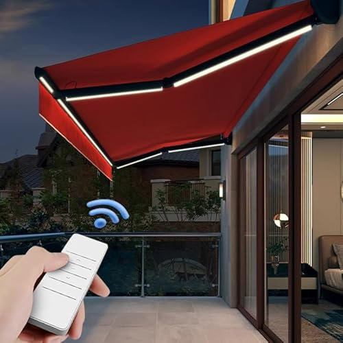 cendbirut 3x2m,Electric Awning with LED Lights Retractable Awning Sun Shade Patio Awning Cover, for Patio Gazebo Garden Restaurant Cafe