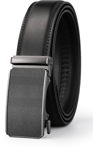 KUULIMEE Gürtel Herren,Ratsche Ledergürtel Für Herren Anzug Business Jeans,Breit 35mm-3020-BLACK 138-125cm